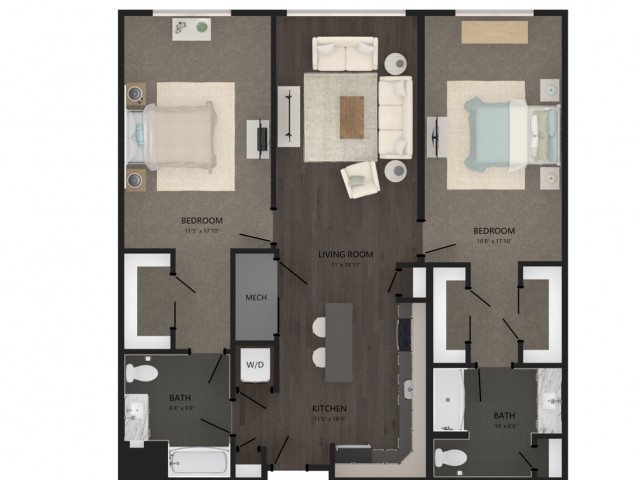 Floor plan layout diagram for 2 Bed/2 Bath-B24