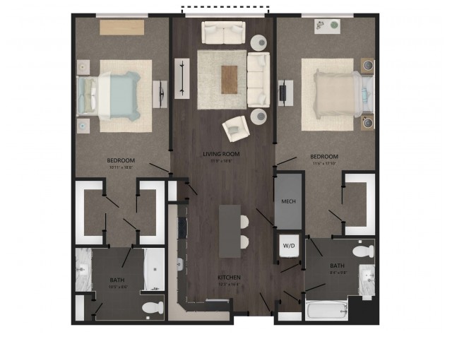 Floor plan layout diagram for 2 Bed/2 Bath-B29