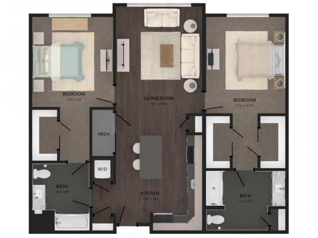 Floor plan layout diagram for 2 Bed/2 Bath-B30