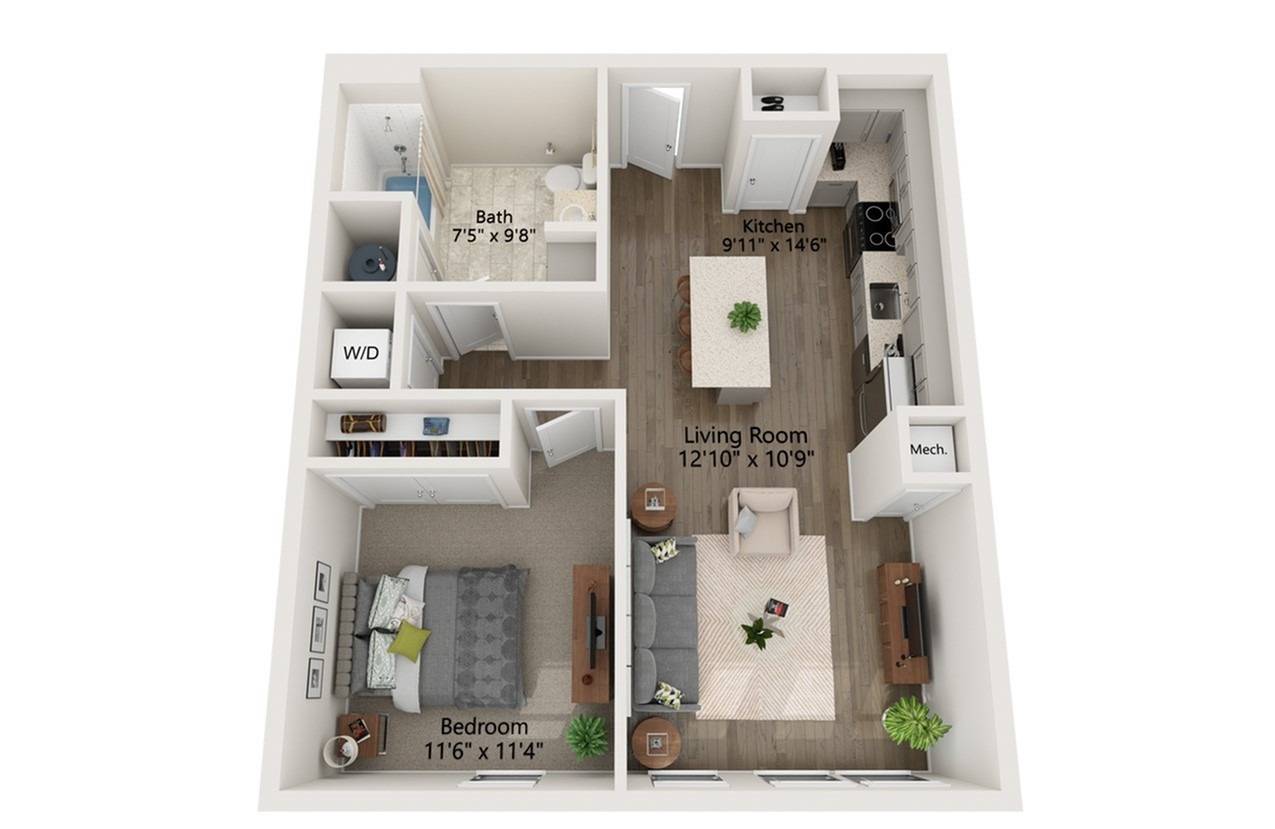 Floor plan layout diagram for 1 Bed/1 Bath-A8