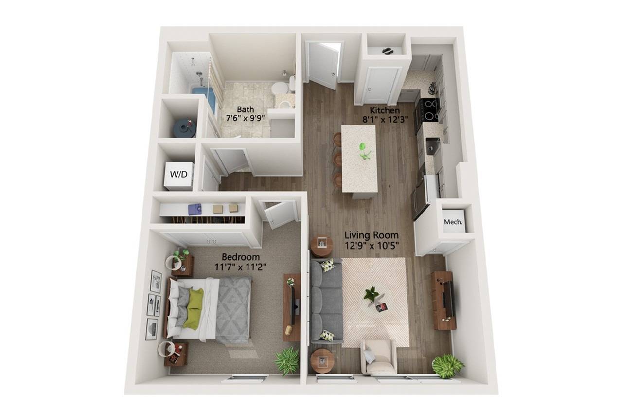 Floor plan layout diagram for 1 Bed/1 Bath-A2