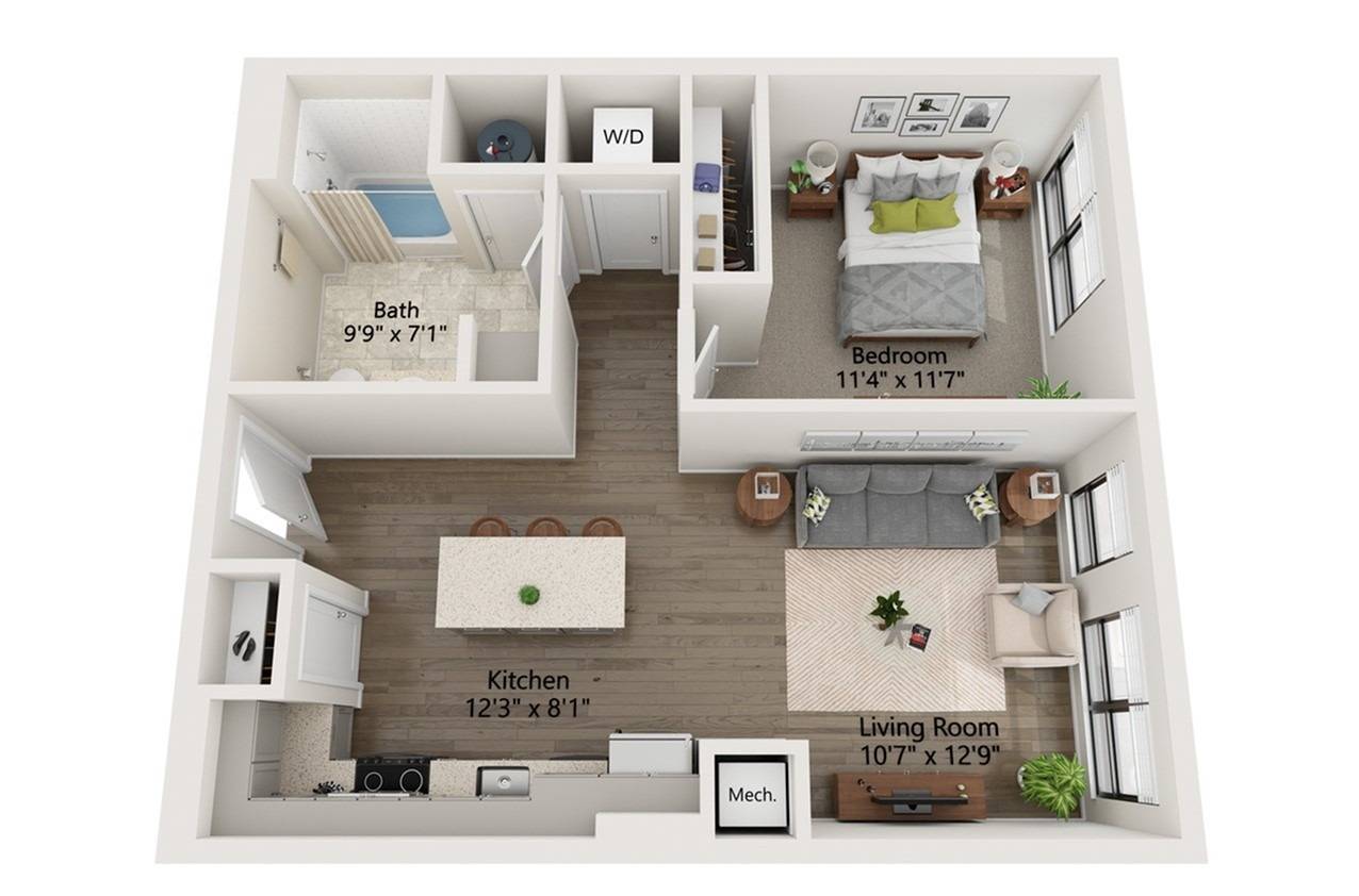 Floor plan layout diagram for 1 Bed/1 Bath-A5