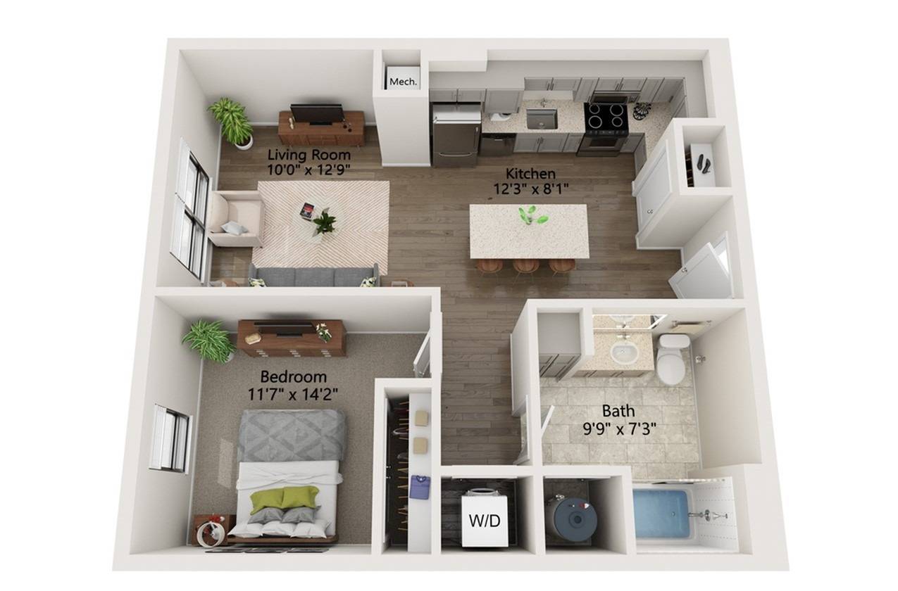 Floor plan layout diagram for 1 Bed/1 Bath-A10