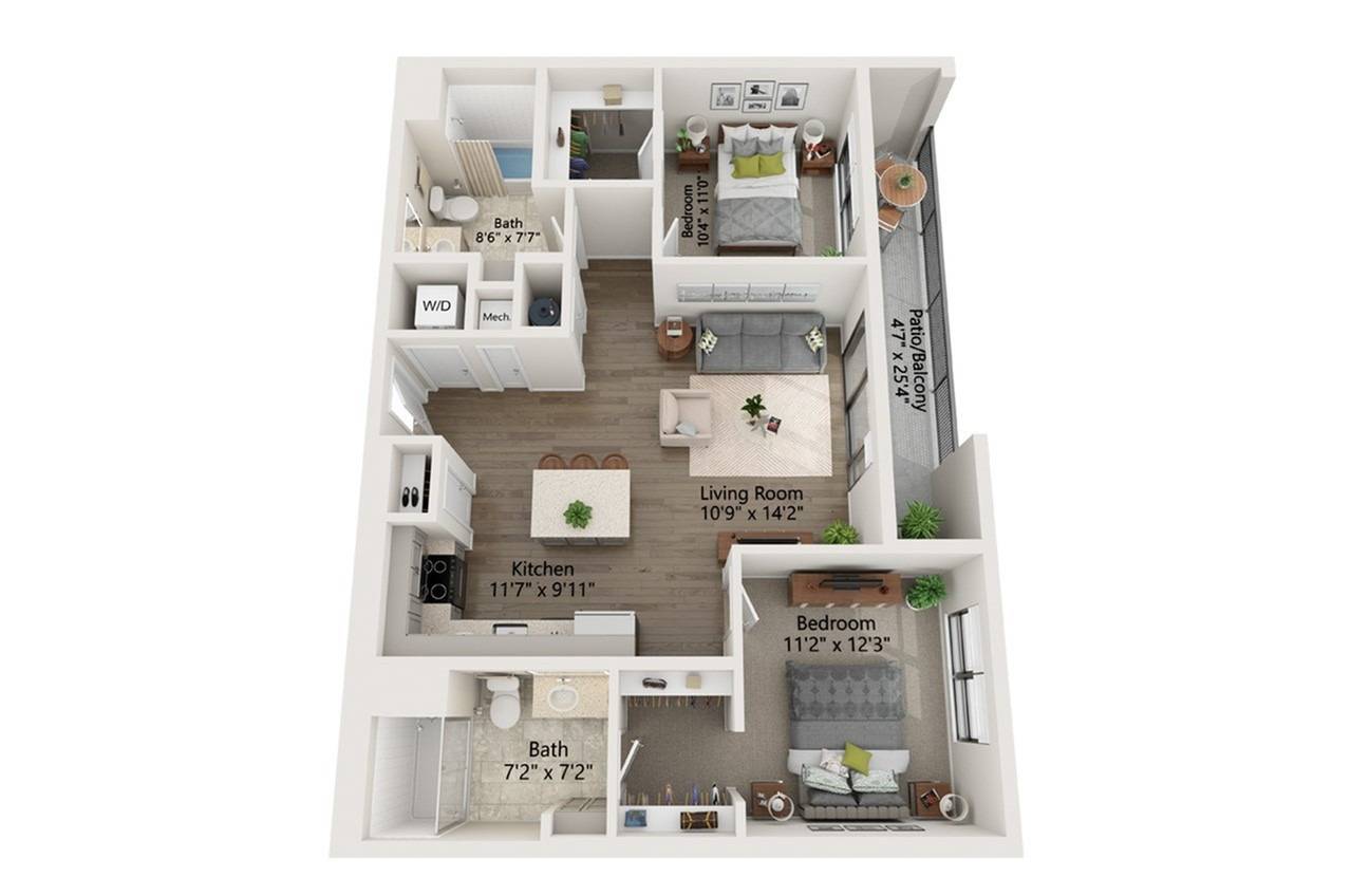 Floor plan layout diagram for 2 Bed/2 Bath-B9