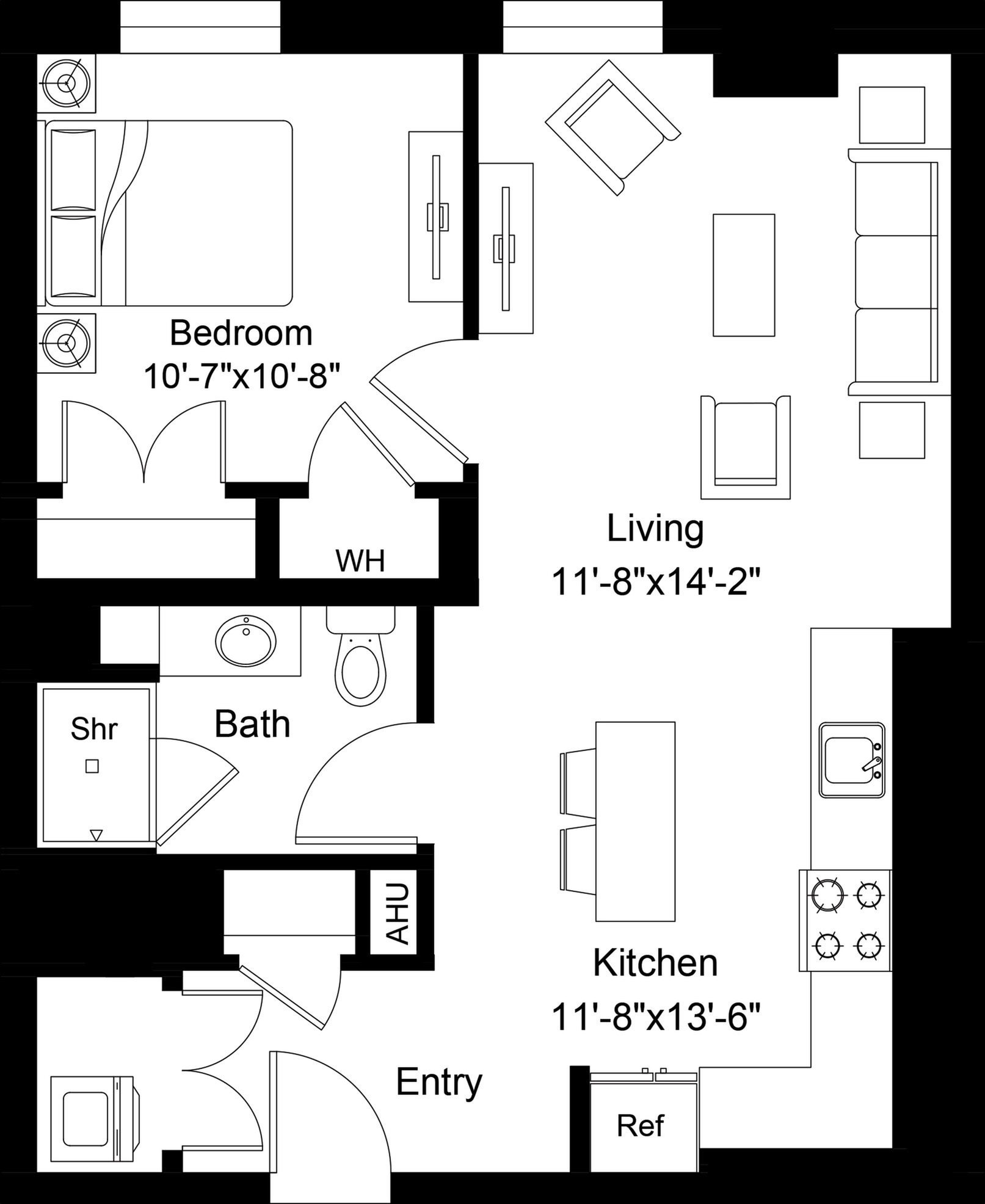 Floor plan layout diagram for 1 Bed/1 Bath-A10