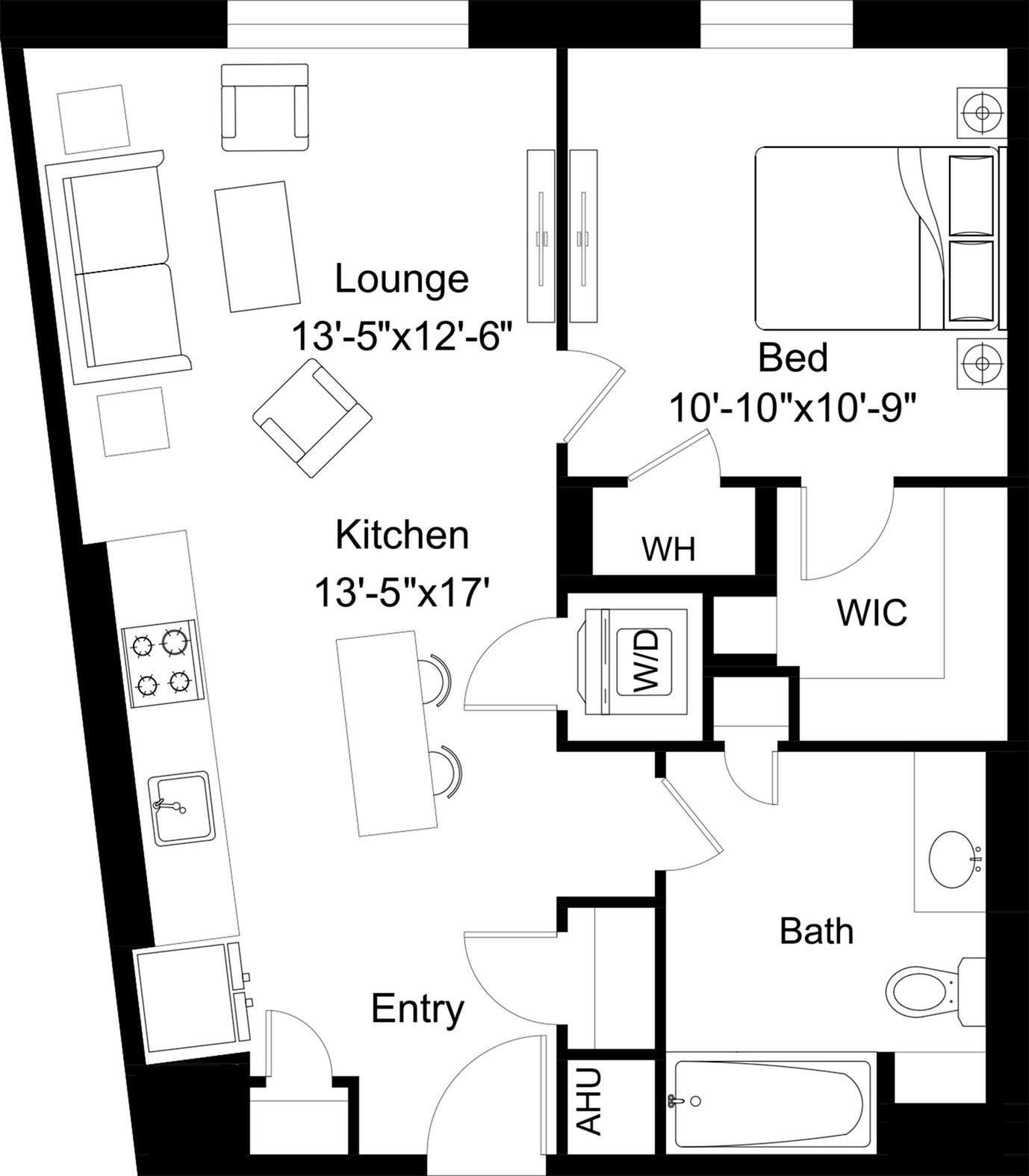 Floor plan layout diagram for 1 Bed/1 Bath-A28