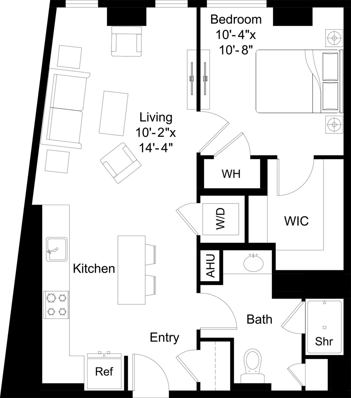 Floor plan layout diagram for 1 Bed/1 Bath-A30