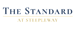 Elegant logo for The Standard at Steepleway with classic blue and gold typography.