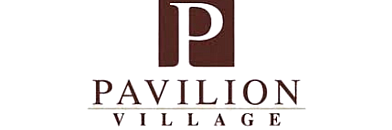 Elegant Pavilion Village logo featuring a bold 'P' design in a sophisticated brown color scheme.