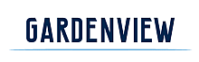 Elegant Gardenview logo in navy blue font with a clean, modern underline, evoking a sense of tranquility and sophistication.