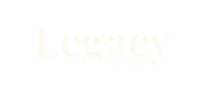 Elegant branding logo for 'Legacy on Main' with sleek typography against a dark background.