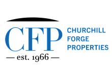 Churchill Forge Properties logo with bold blue text and established in 1966.
