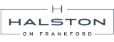 Elegant Halston on Frankford logo featuring sleek typography with a minimalist design.