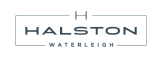Elegant Halston Waterleigh logo in sleek gray, symbolizing modern luxury and sophistication.