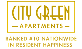 City Green Apartments logo showcasing their top 10 nationwide ranking in resident happiness.