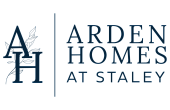 Elegant logo of Arden Homes at Staley with stylish initials and leaf motif, symbolizing quality and sophistication in home building.