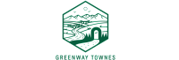 Charming logo for Greenway Townes featuring scenic mountain views, a winding path, and a welcoming archway.