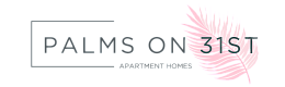 Elegant logo design for Palms on 31st featuring a pink palm leaf with modern typography.
