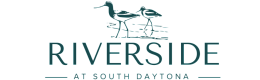 Elegant logo for Riverside at South Daytona featuring two stylized birds walking.