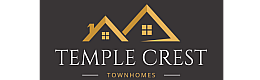 Elegant logo for Temple Crest Townhomes showcasing stylized rooftops with windows, exuding luxury and modern living.