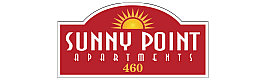 Bright and inviting Sunny Point Apartments logo featuring a vibrant sun graphic over a bold red background, highlighting the number 460.