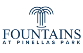 Elegant logo for Fountains at Pinellas Park, featuring a stylized fountain design and sophisticated typography.