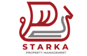Modern logo design for Starka Property Management with bold red elements and sleek typography.