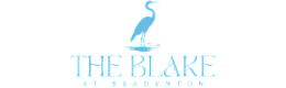 Elegant logo for The Blake at Bradenton featuring a sleek blue heron, epitomizing luxury living.