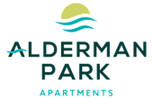 Inviting logo for Alderman Park Apartments featuring a sun and wave design, evoking warmth and tranquility.