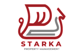 Sleek and modern Starka Property Management logo with a bold red and gray design, symbolizing reliability and sophistication.