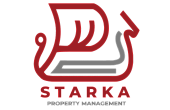 Starka Property Management logo with a bold, red, and modern design.