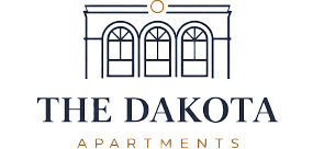 Elegant logo of The Dakota Apartments featuring a classic architectural design with arched windows and sophisticated typography.