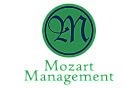 Elegant logo with a monogram inside a green circle, featuring the text 'Mozart Management' in a polished and professional design.