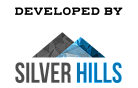 Modern logo of Silver Hills featuring geometric mountain design in shades of gray and blue, symbolizing development excellence and innovation.