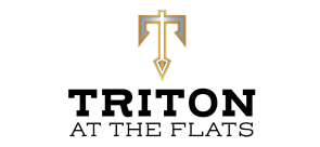 Elegant Triton at The Flats logo featuring a sophisticated shield design with bold lettering.