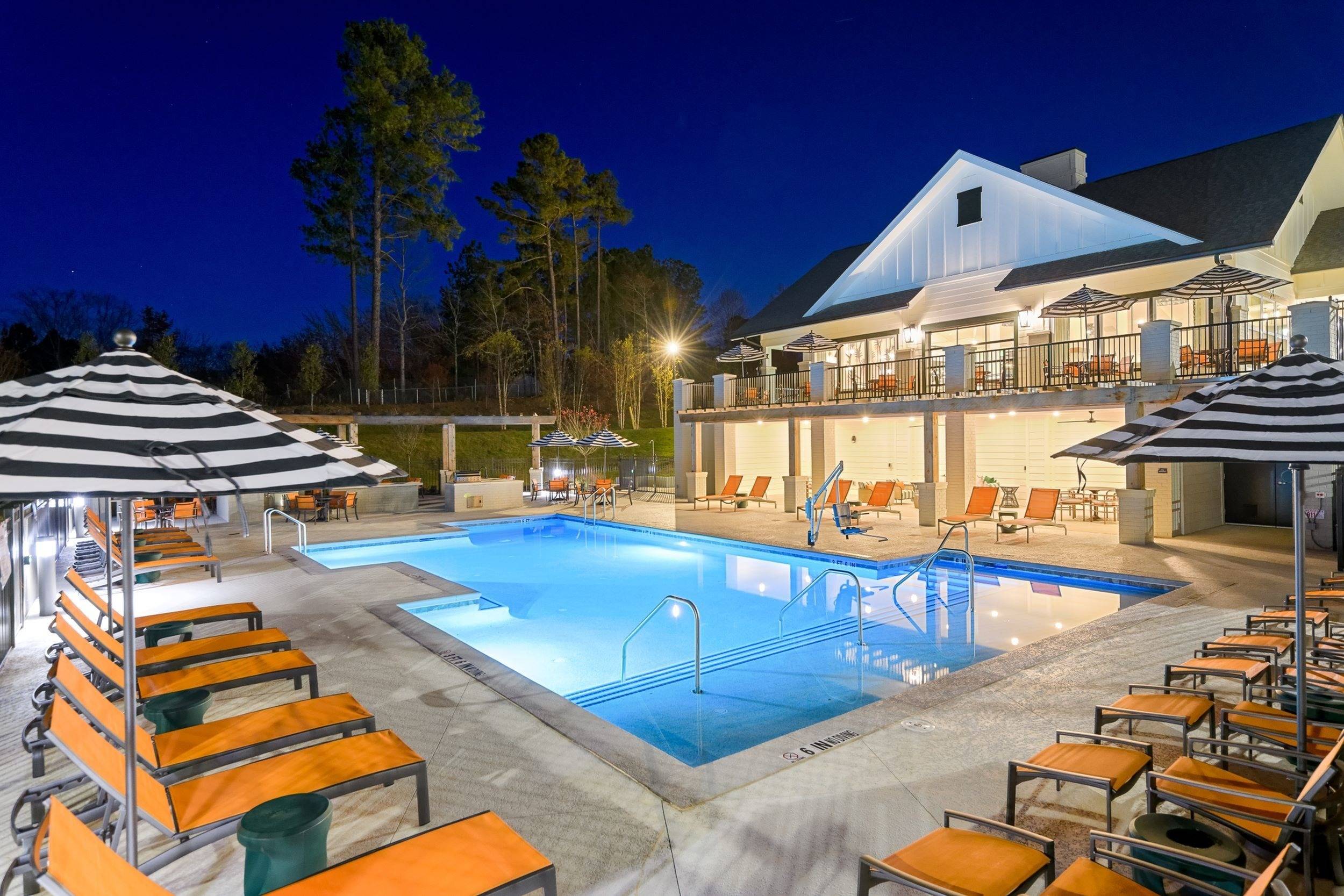Resort pool and poolside chaise lounges