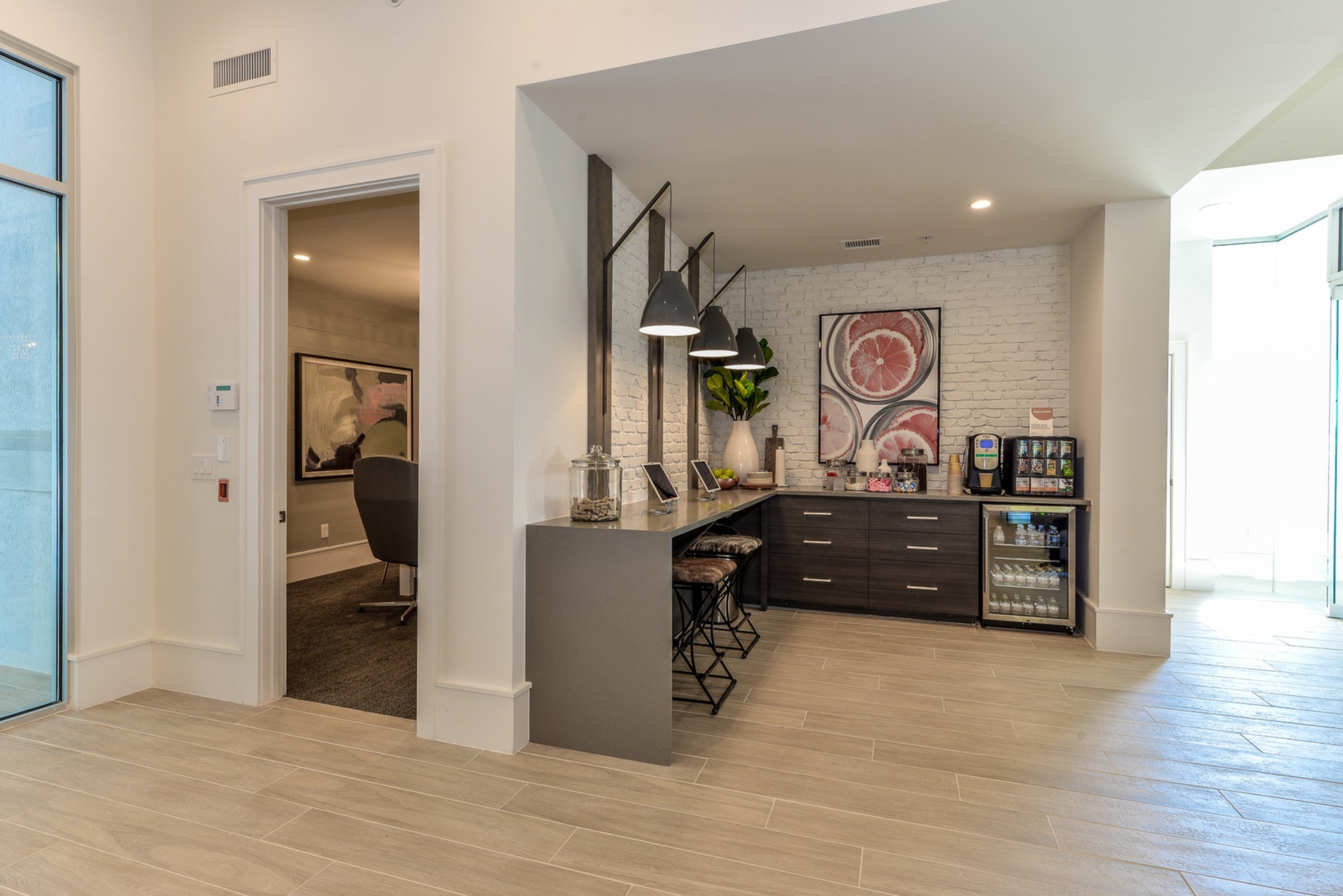 Work Stations and Coffee Bar