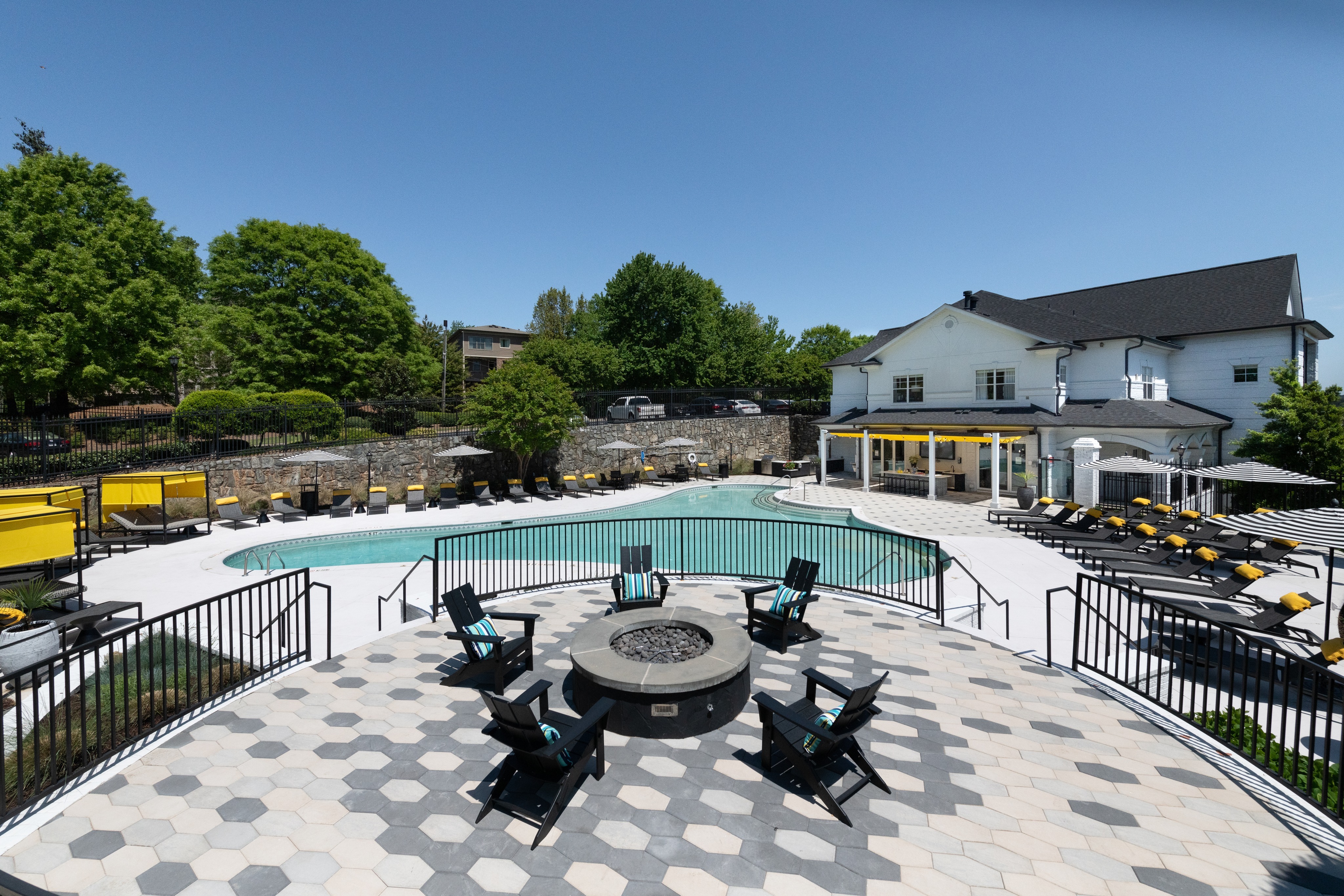 Stone Fire Pit and Swimming Pool