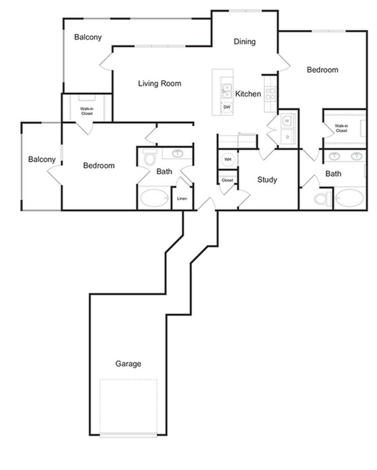 The Brookhaven 2 bedroom 2 bathroom with attached garage 1753 sq ft apartment home at The Kendrick located in Atlanta, GA 30324