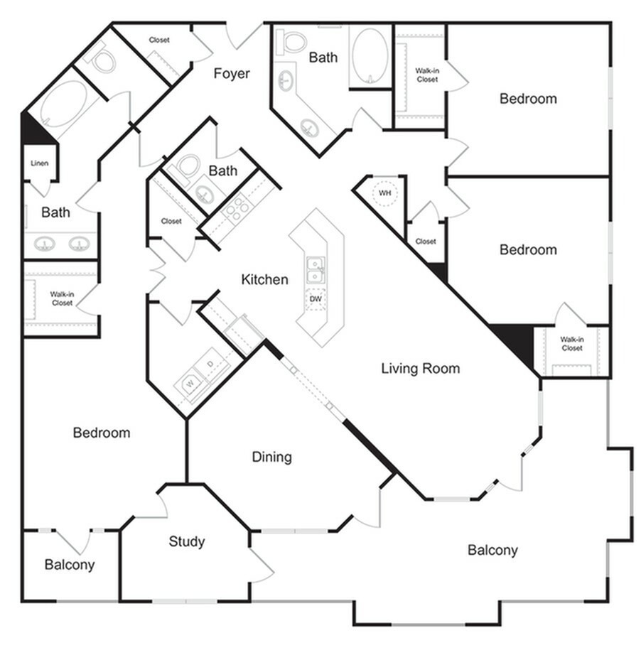 The Ponderosa 3 bedroom 2 bathroom 2300 sq ft apartment home at The Kendrick located in Atlanta, GA 30324
