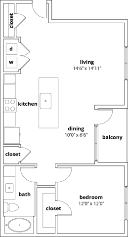 A3 1 Bedroom Floor Plan