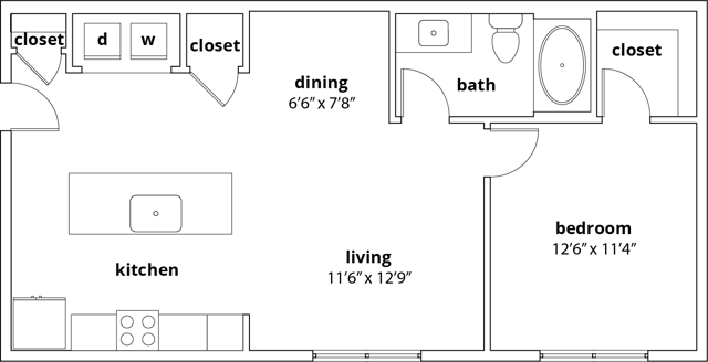 A1 1 Bedroom Floor Plan