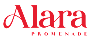 Elegant red script logo for Alara Promenade, exuding sophistication and style.