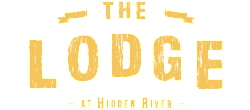 The Lodge at Hidden River logo with bold gold lettering on a black background.