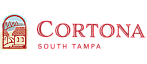Cortona South Tampa logo with stylized houses and bridge illustration.