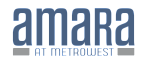 Modern logo for Amara at Metrowest featuring stylish blue typography.