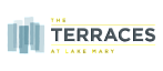 Logo for The Terraces at Lake Mary, featuring stylized blue building silhouettes.