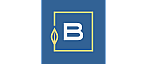 Modern blue logo with an elegant 'B' design framed by a gold border, symbolizing sophistication and style.