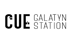 Modern logo design featuring bold typography for CUE Galatyn Station, conveying a sleek and contemporary urban vibe.