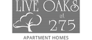 Elegant Live Oaks at 275 logo featuring a stylized tree, highlighting luxurious apartment homes.
